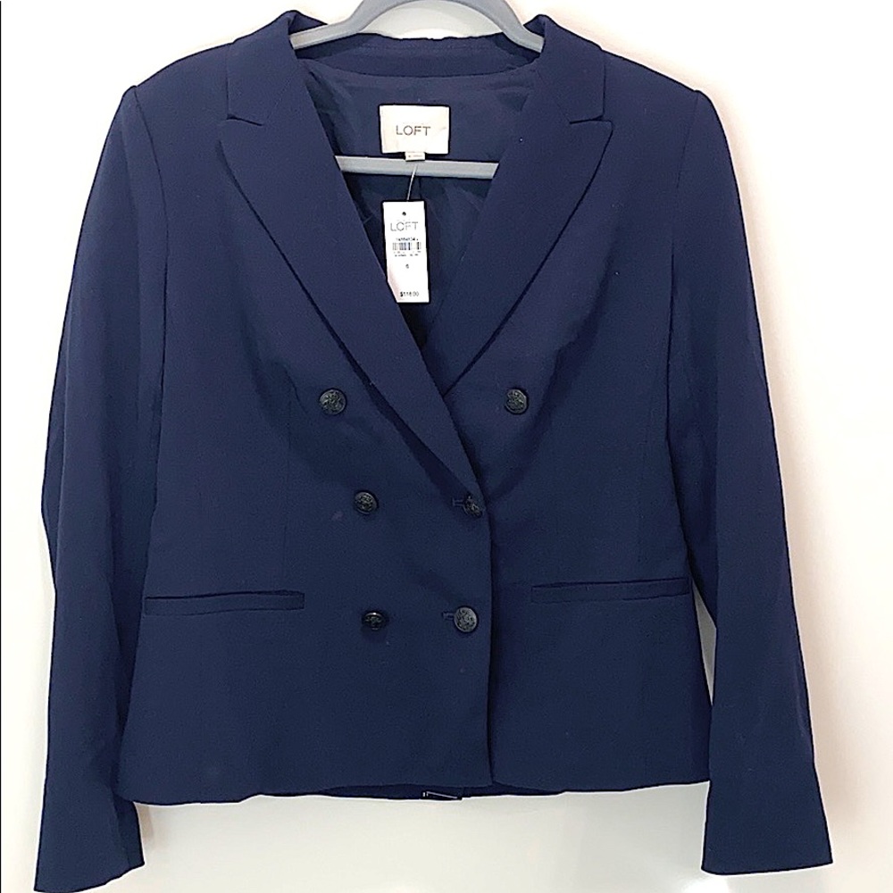 NWT Ann Taylor LOFT navy double breasted blazer 6